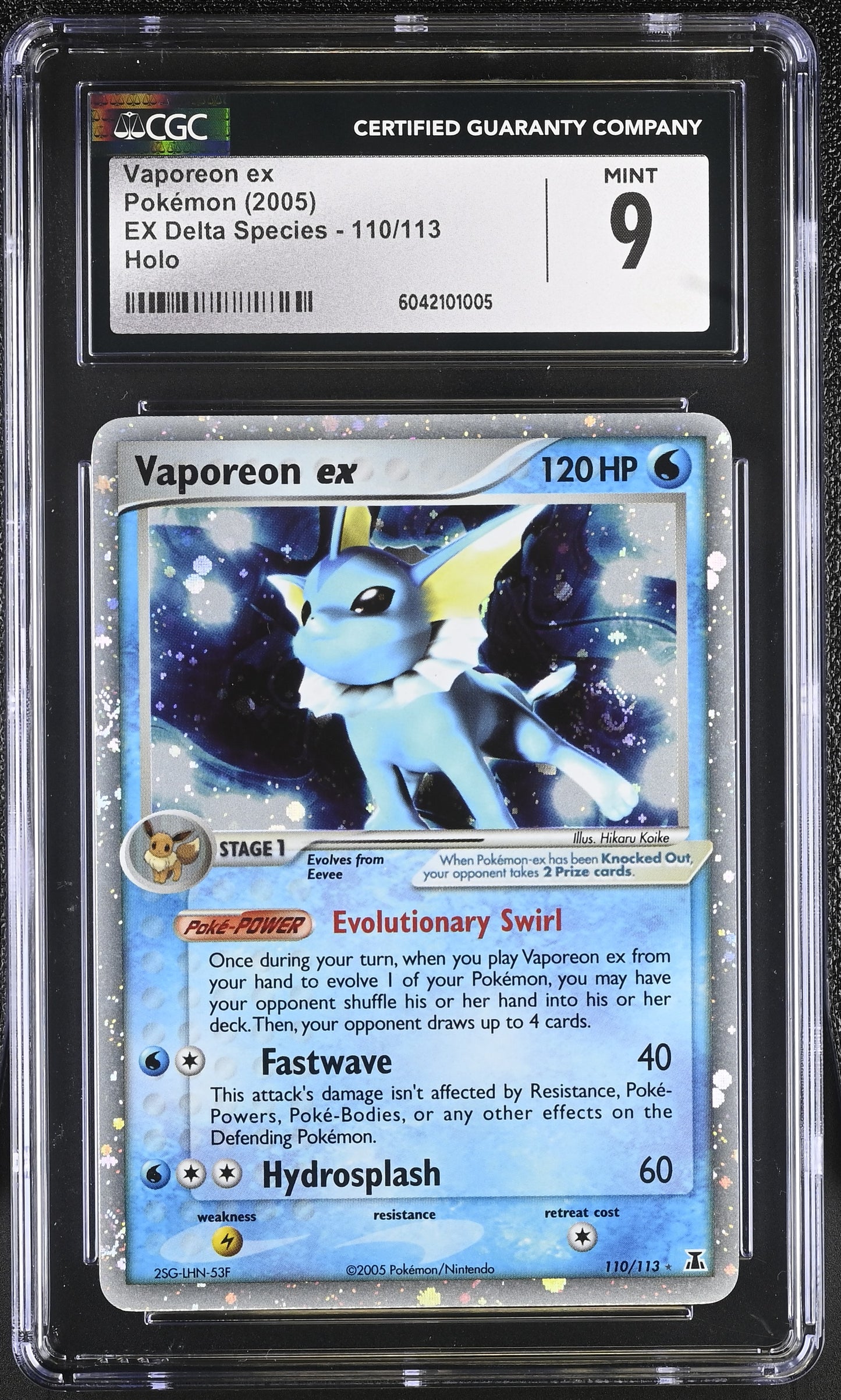 Singles Graded - Pokémon English Vaporeon ex 110/113 2005 EX Delta Species Ultra Rare Holo CGC 9!