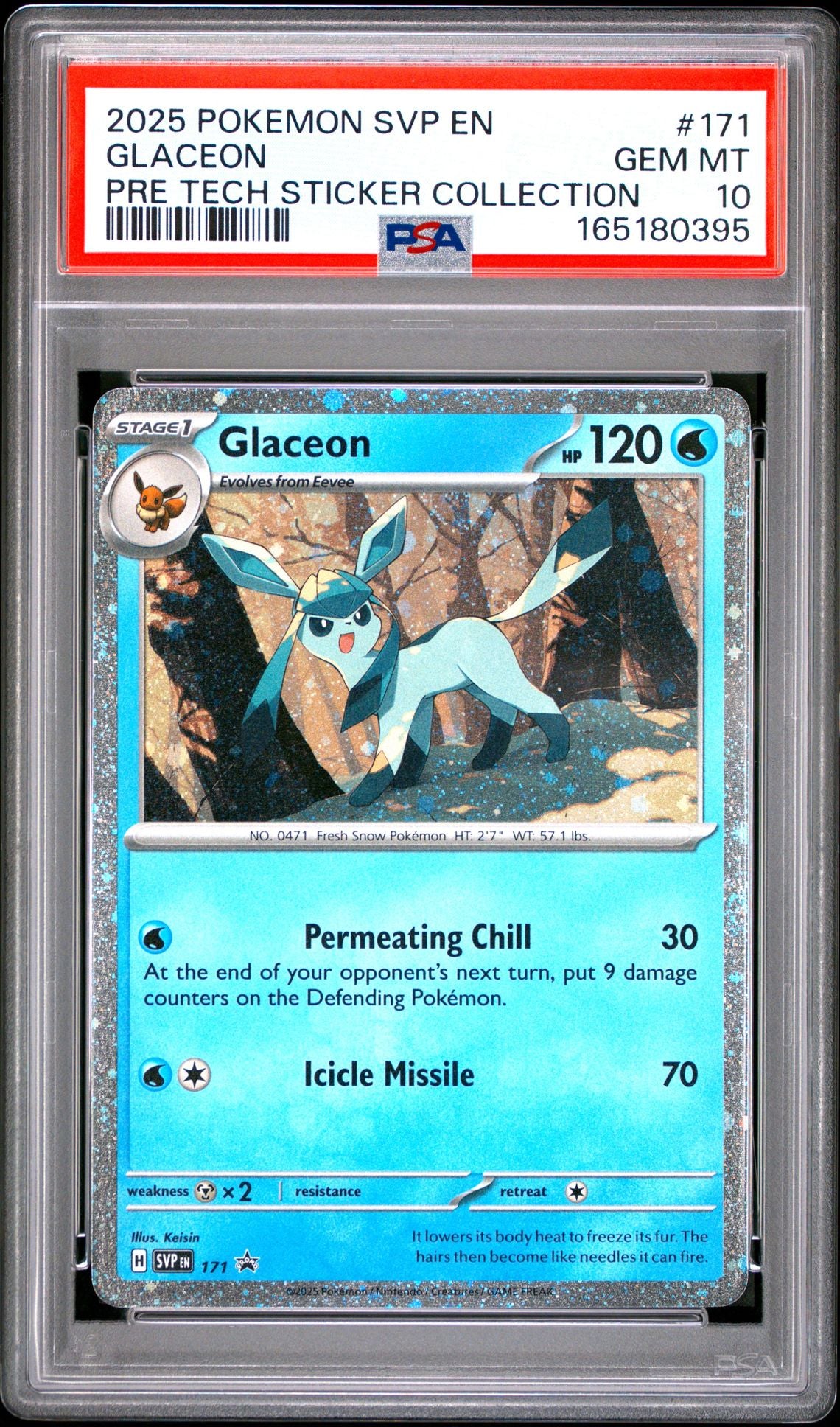 Singles Graded - **SWIRL** 2025 POKEMON SVP EN-SV BLACK STAR PROMO 171 GLACEON PRISMATIC EVOLUTIONS TECH STICKER COLLECTION PSA 10!