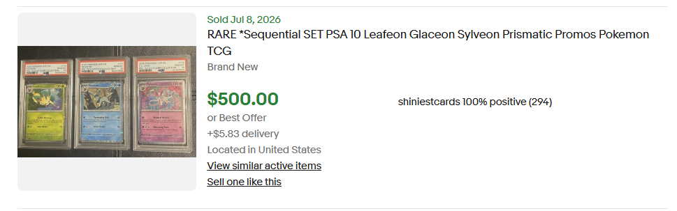 Singles Graded - **SWIRL 2/3** **SEQUENTIAL** 2025 POKEMON SVP EN-SV BLACK STAR PROMO 170, 171, AND 172 LEAFEON, GLACEON, SYLVEON PRISMATIC EVOLUTIONS TECH STICKER COLLECTION PSA 10!
