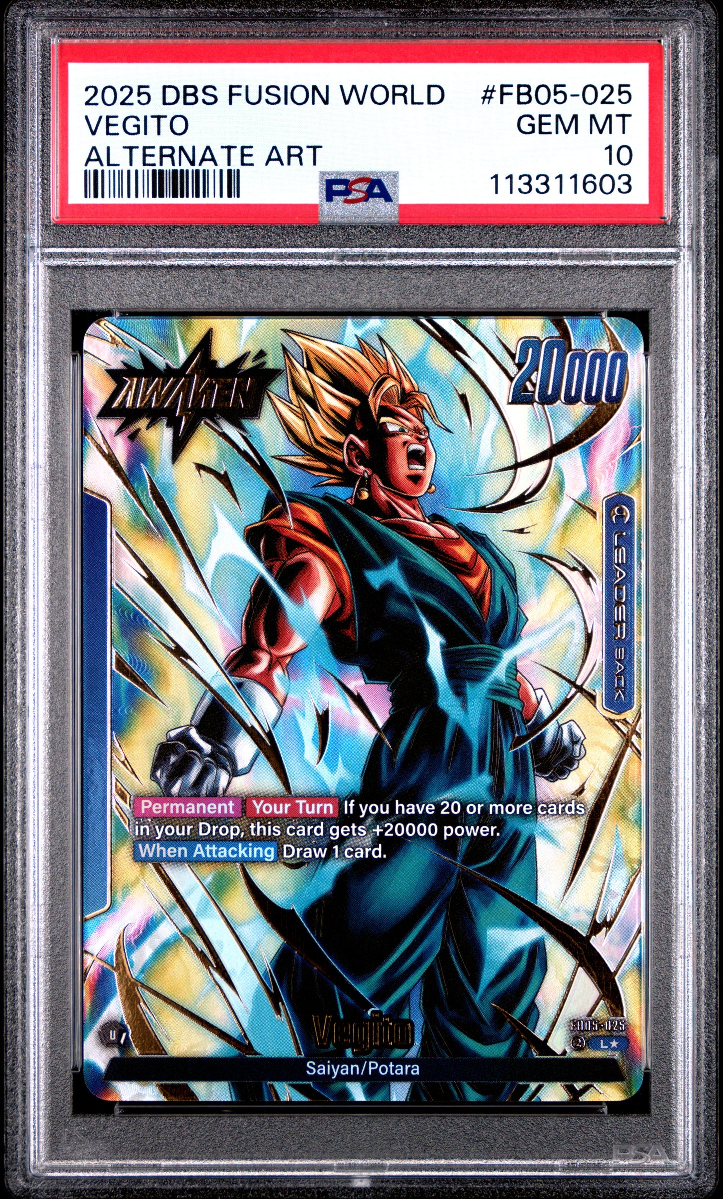 Singles Graded - 2025 Fusion World Vegito Alt Leader 025 PSA 10!