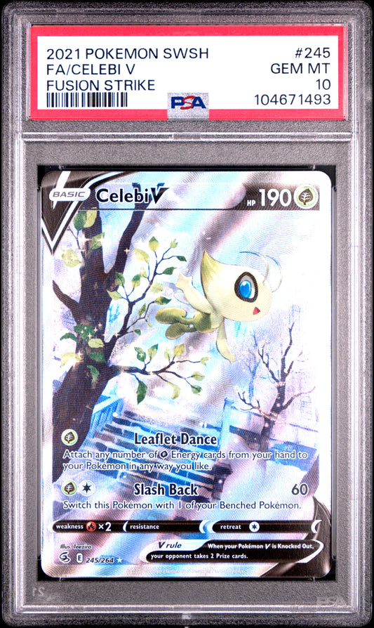 Singles Graded - 2021 POKEMON SWSH FUSION STRIKE CELEBI V 245 PSA 10!
