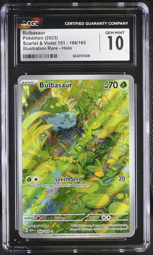 Singles Graded - Pokémon English Bulbasaur 166/165 2023 Scarlet & Violet 151 - MEW EN Illustration Rare Holo CGC 10!