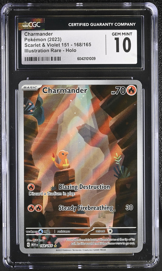 Singles Graded - Pokémon English Charmander 168/165 2023 Scarlet & Violet 151 - MEW EN Illustration Rare Holo CGC 10!