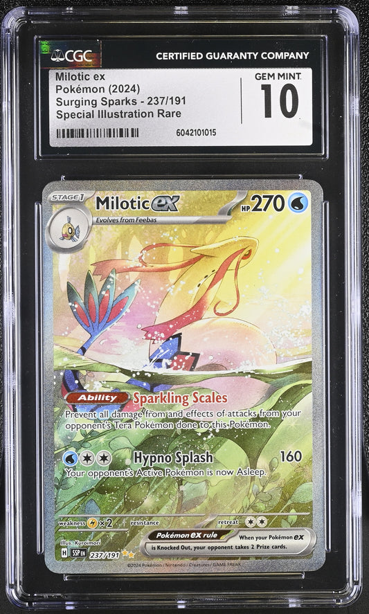 Singles Graded - Pokémon English Milotic ex 237/191 2024 Surging Sparks - SSP EN SIR CGC 10!