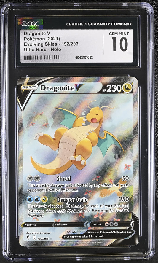 Singles Graded -Pokémon English Dragonite V 192/203 2021 Evolving Skies Ultra Rare ALT Art CGC 10!