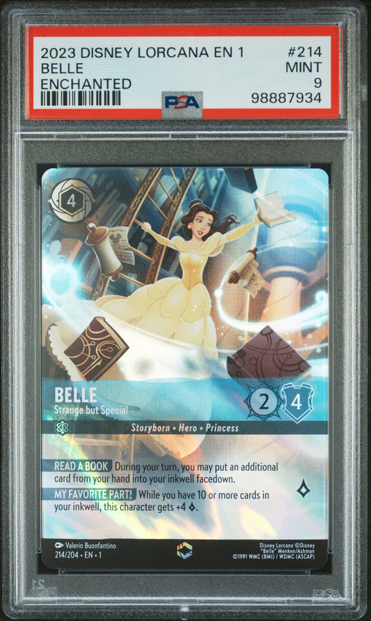 Singles Graded - 2023 DISNEY LORCANA EN 1-THE FIRST CHAPTER BELLE ENCHANTED PSA 9!