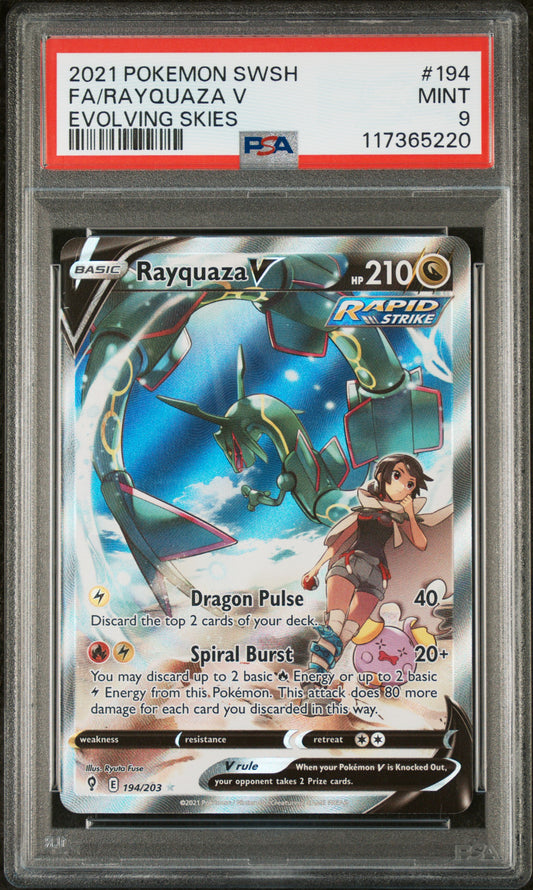 Singles Graded - 2021 POKEMON SWORD & SHIELD EVOLVING SKIES #194 FA/RAYQUAZA V EVOLVING SKIES PSA 9