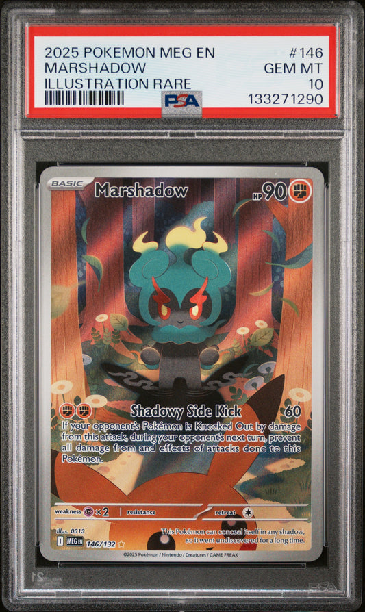 Singles Graded - 2025 POKEMON MEG EN-MEGA EVOLUTION 146 MARSHADOW ILLUSTRATION RARE PSA 10!