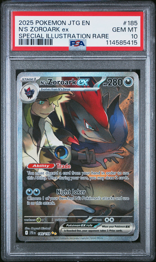 Singles Graded - 2025 POKEMON JTG EN-JOURNEY TOGETHER #185 N'S ZOROARK ex SPECIAL ILLUSTRATION RARE!