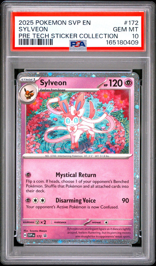 Singles Graded - 2025 POKEMON SVP EN-SV BLACK STAR PROMO 172 SYLVEON PRISMATIC EVOLUTIONS TECH STICKER COLLECTION PSA 10!